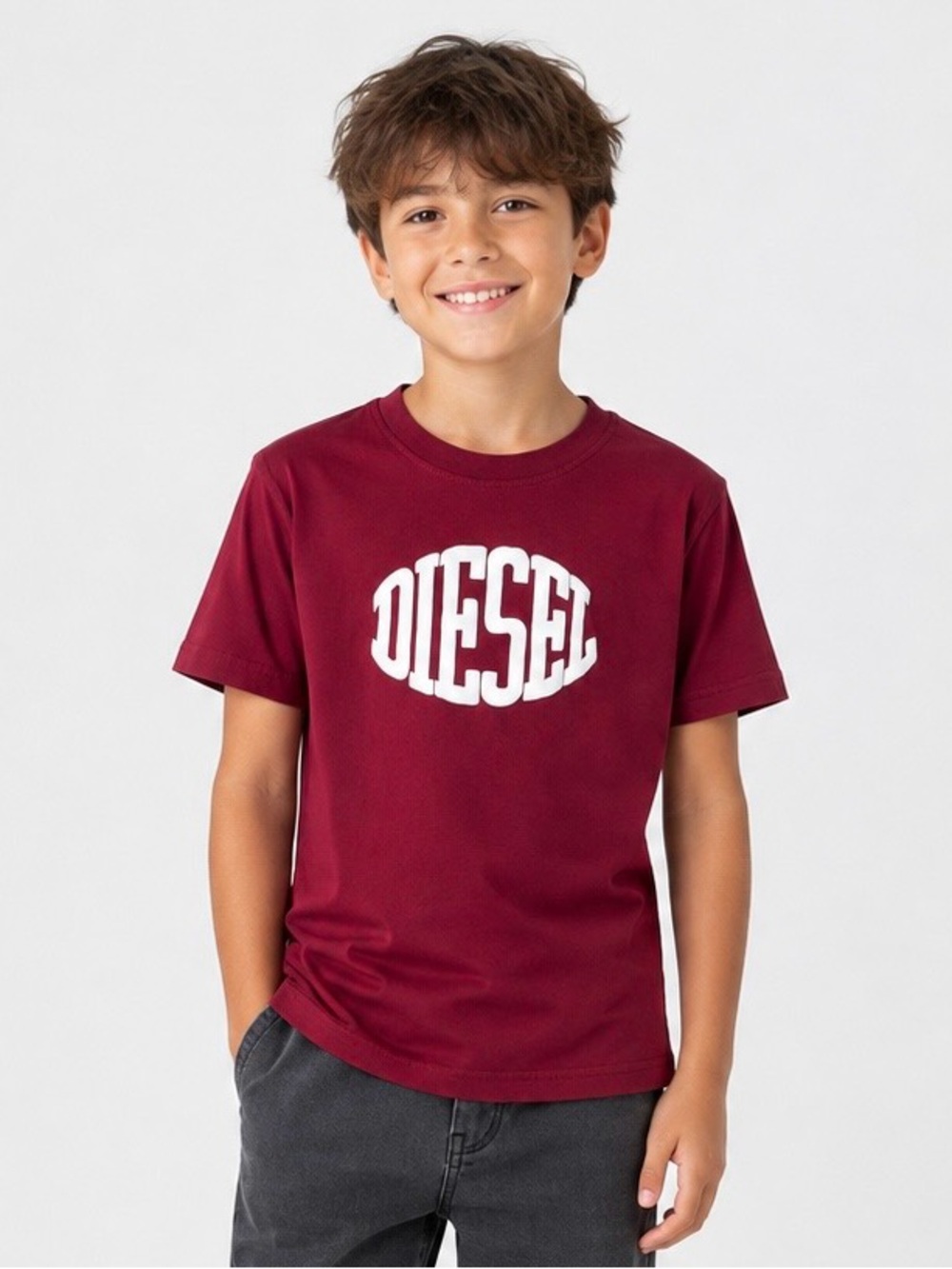 Diesel Youth Maroon Logo Graphic T-Shirt Size Medium 100% Cotton